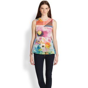 Fluorescent Lights Printed Laser-Cut Peplum Top